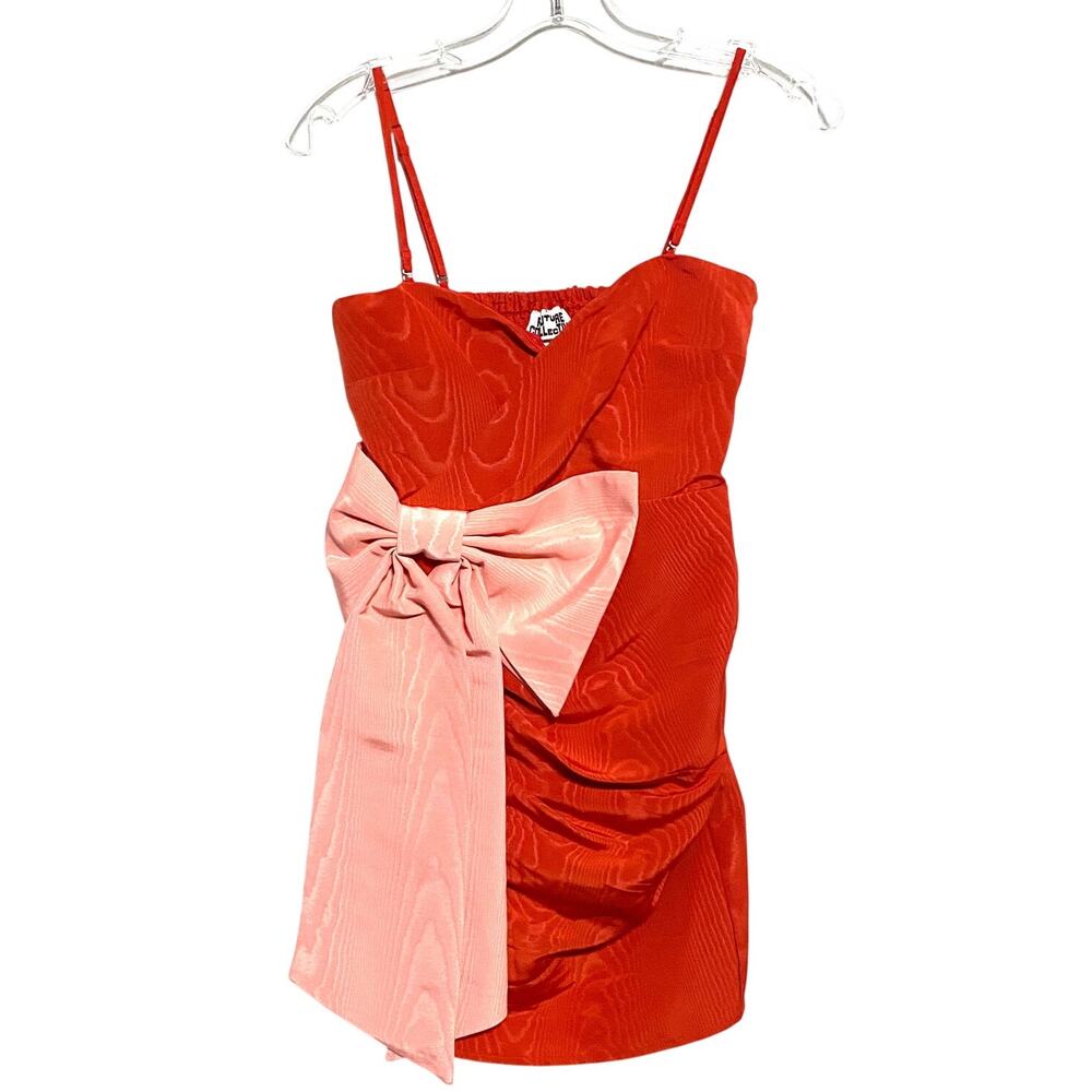 Elegant Red Mini Dress with Pink Bow
